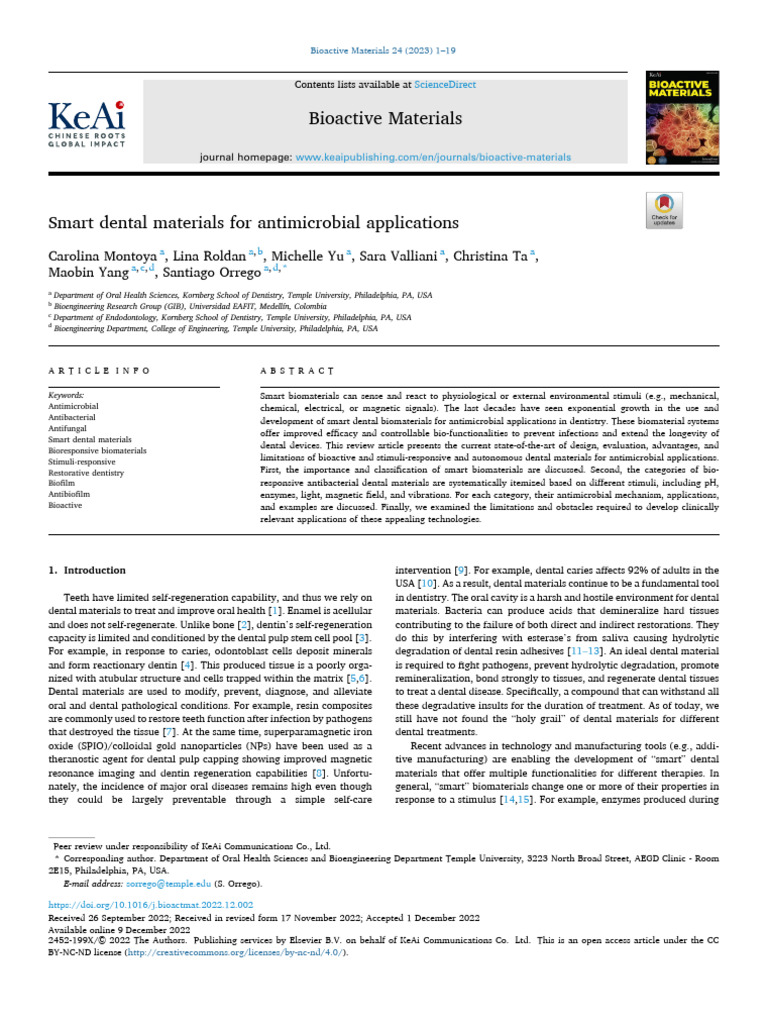1 s2.0 S2452199X2200490X Main | PDF | Biofilm | Dental Material