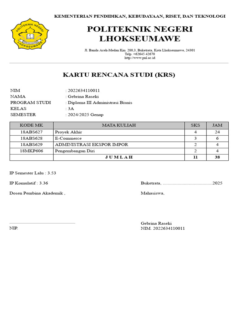 KRS Gebrina Raseki 2024/2025 | PDF
