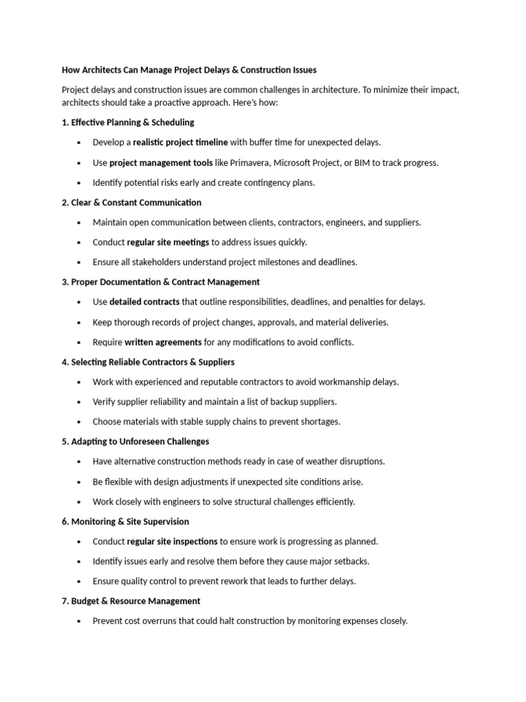 How Architects Can Manage Project Delays & Construction Issues | PDF ...