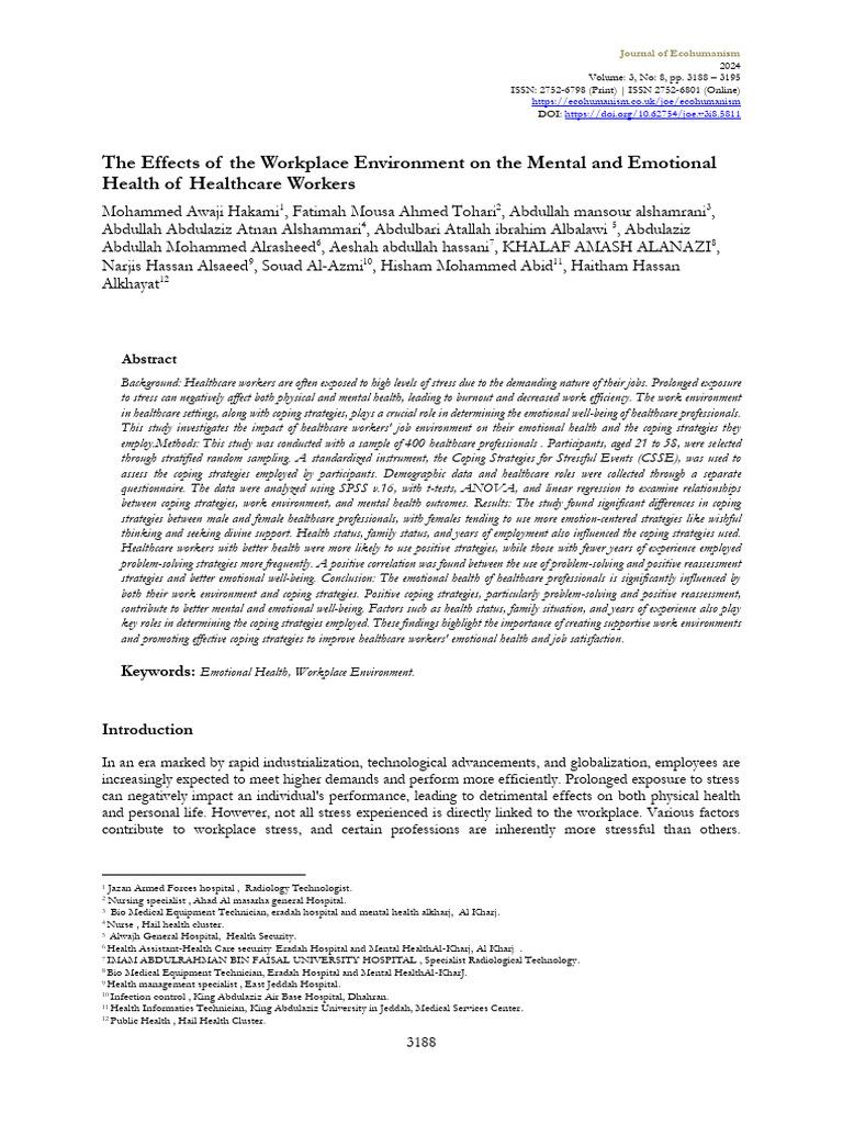 The Effects of The Workplace Environment On The Mental and Emotional ...