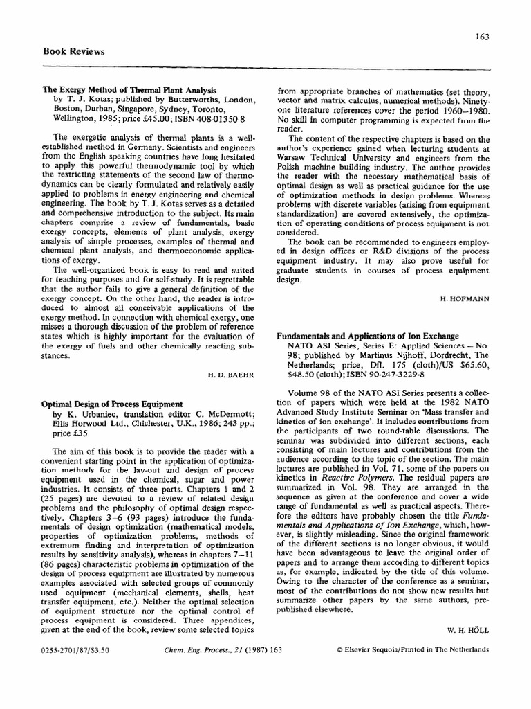 The Exergy Method of Thermal Plant Analy | PDF | Mathematical Analysis ...