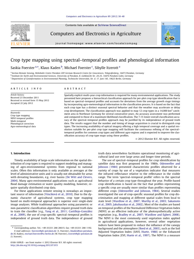 Crop Mapping With Spectral Profiles Pdf Crop Rotation Agriculture