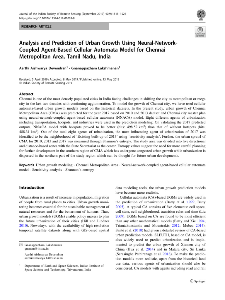 Chennai Urban Growth Prediction Using NNACA | PDF | Urban Sprawl ...
