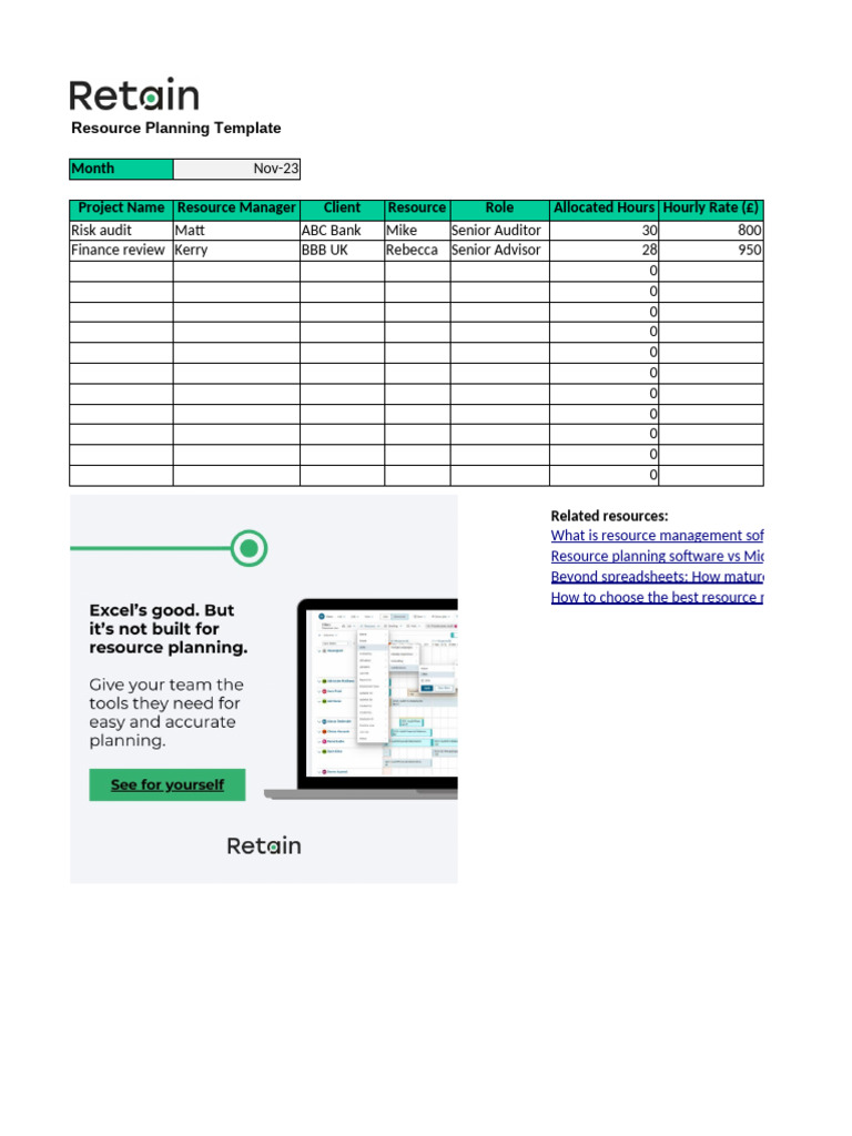 Free Excel Resource Planning Template | PDF