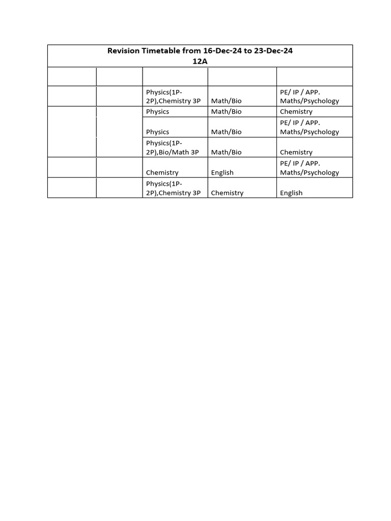 Student Revision Schedule | PDF
