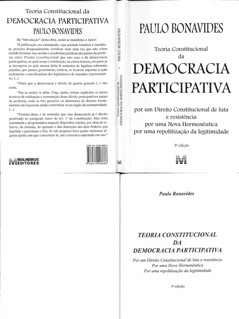 Teoria Constitucional Da Democracia Participativa Por Um Direito ...