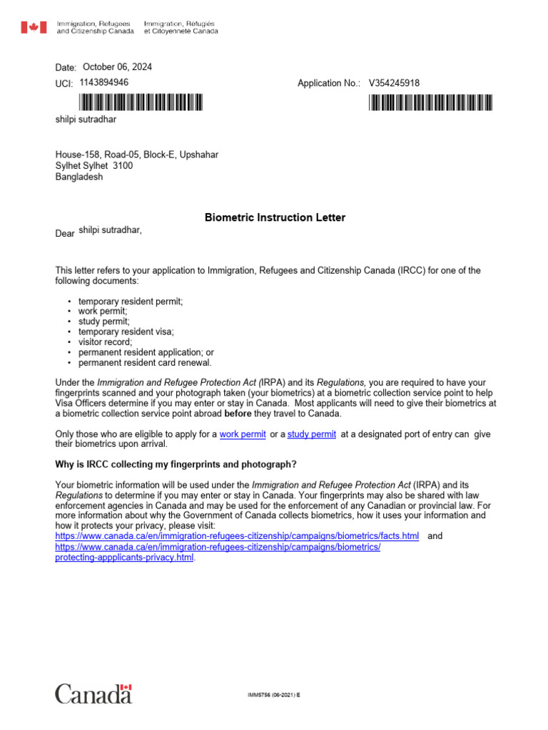 Biometric Submission Instructions for IRCC | PDF | Immigration Law ...