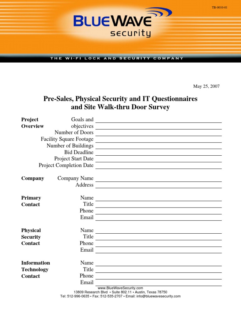 Security Project Questionnaire Template | PDF | Wi Fi | Computer Network