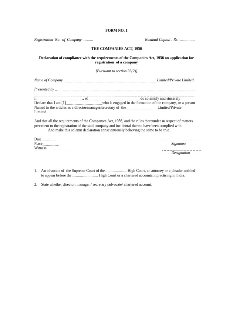 Company Registration Form No. 1 | PDF