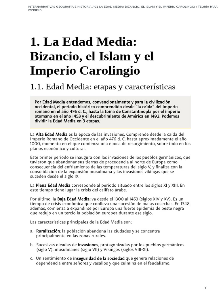 01 La Edad Media_ Bizancio el Islam y el Imperio Carolingio | PDF ...