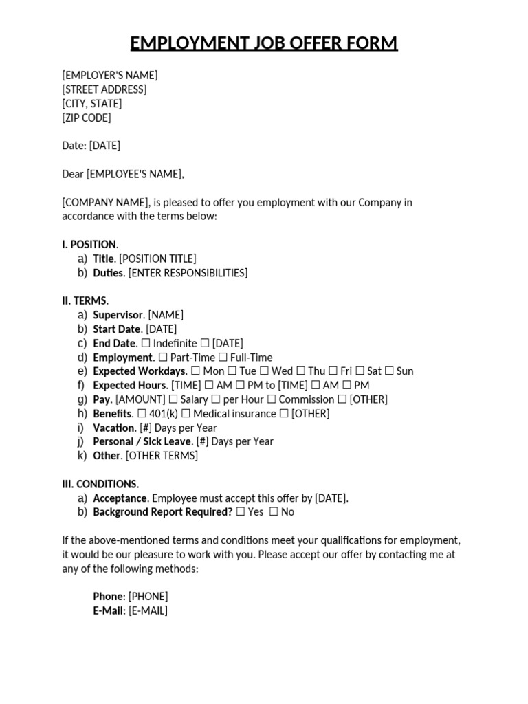 Australia Employment Offer Template | PDF