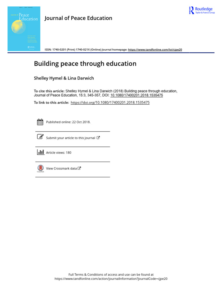 Building Peace Through Education | PDF | Attachment Theory | Teachers