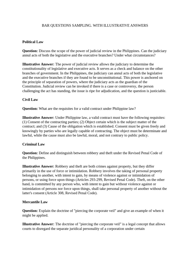 BAR QUESTIONS SAMPLING - July 5, 2024 | PDF | Letter Of Credit | Law Of ...