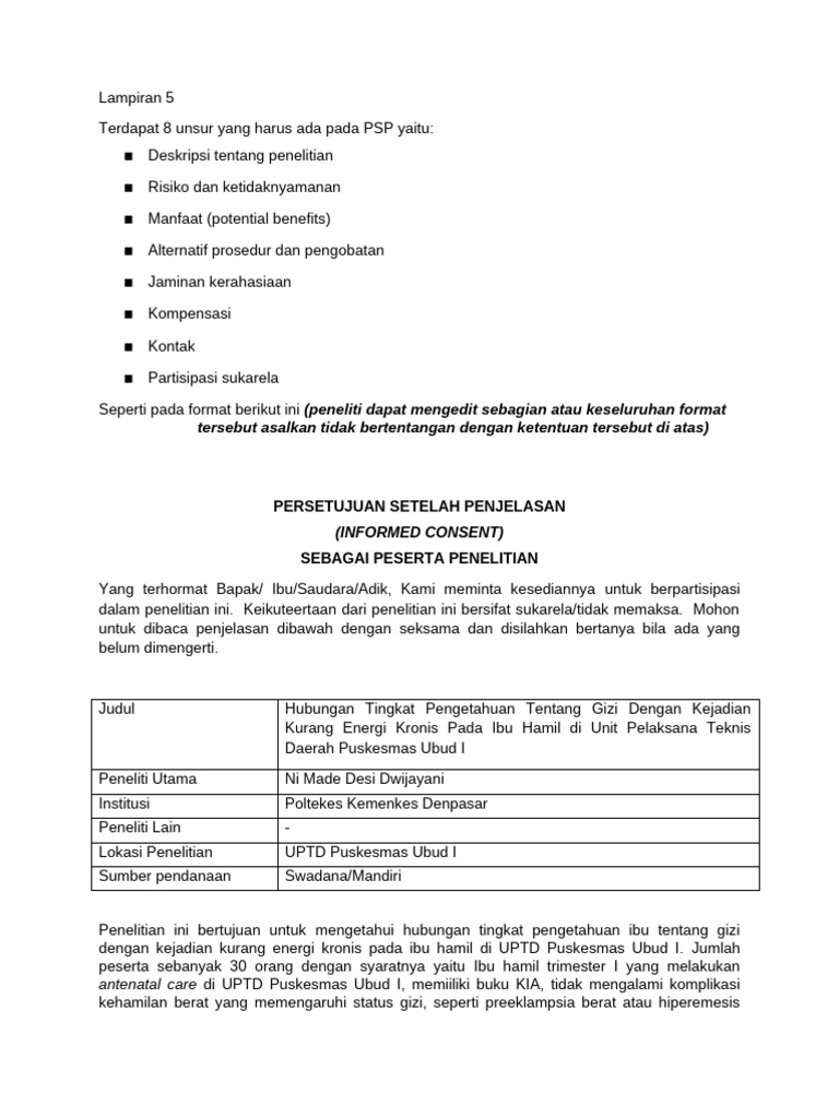 Unsur Penting PSP Penelitian Gizi Ibu Hamil | PDF
