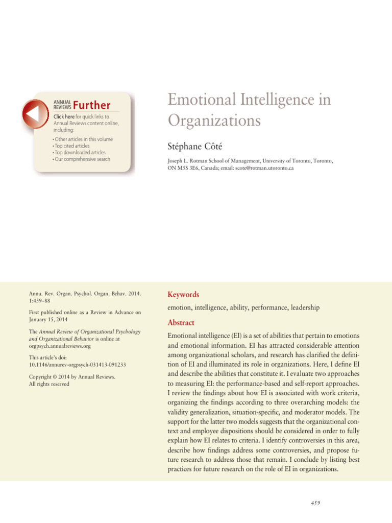 Emotional Intelligence in Organizations | PDF | Emotional Intelligence ...