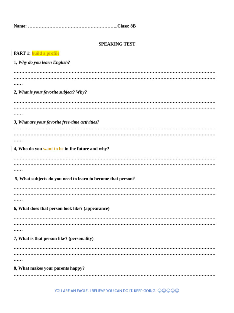 8B Speaking Test Preparation Guide | PDF