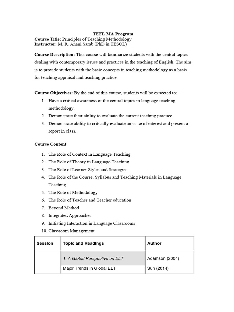 TEFL Teaching Methodology Course Overview | PDF | English As A Second ...