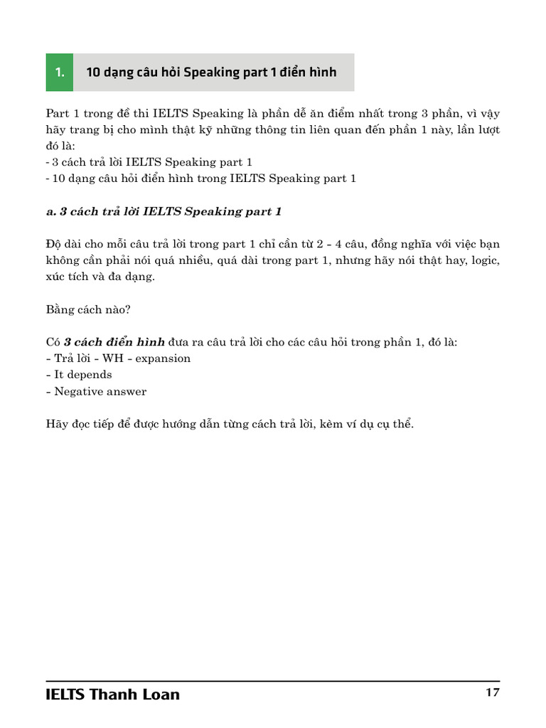 Ielts Speaking Part 1 | PDF