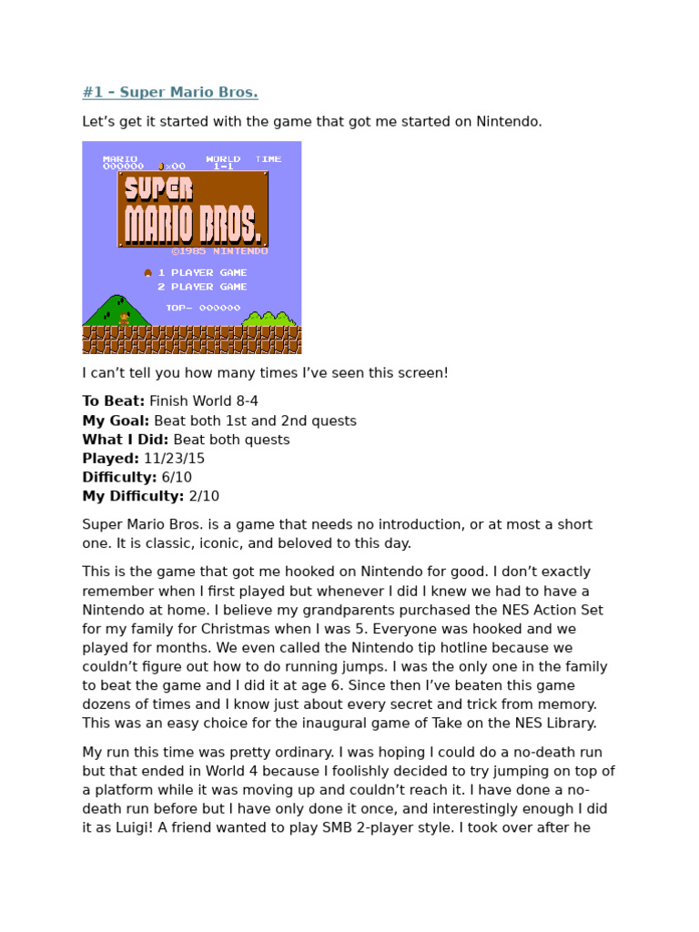#1 – Super Mario Bros. | PDF | Nintendo Games | Video Game Consoles