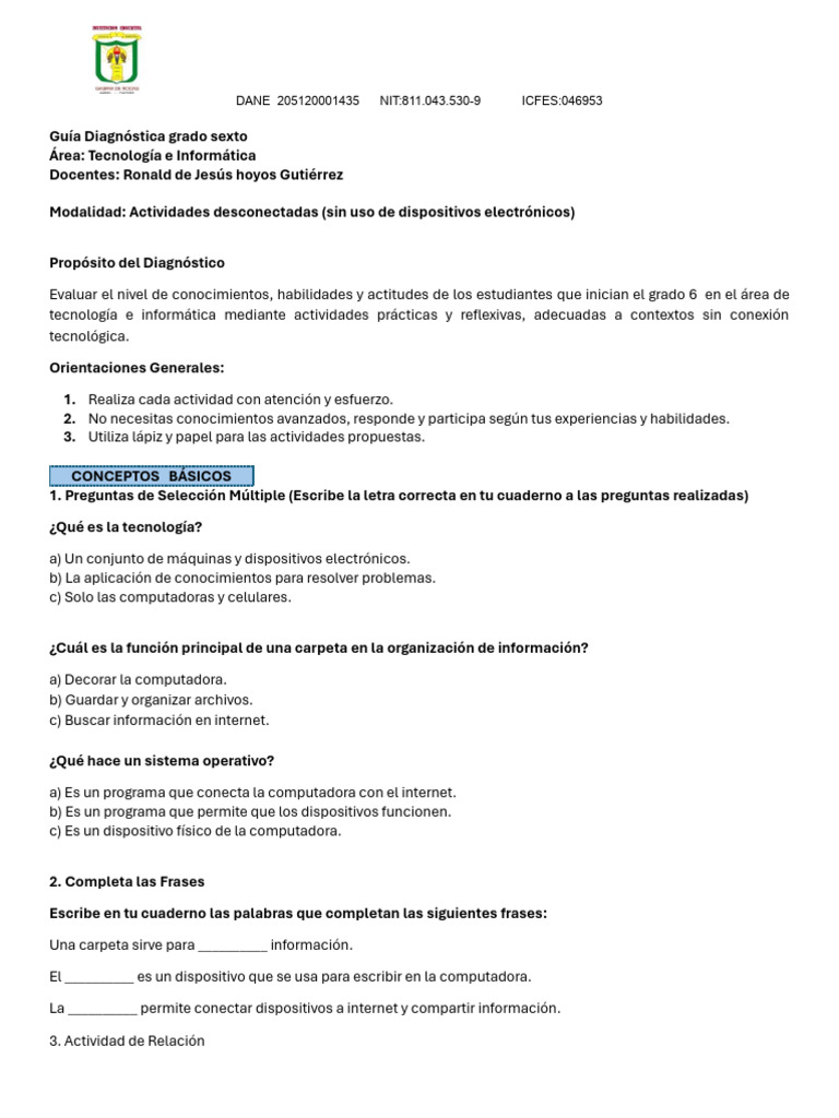 Guía Diagnóstica Tecnología Grado 6 | PDF | Internet | Archivo de ...