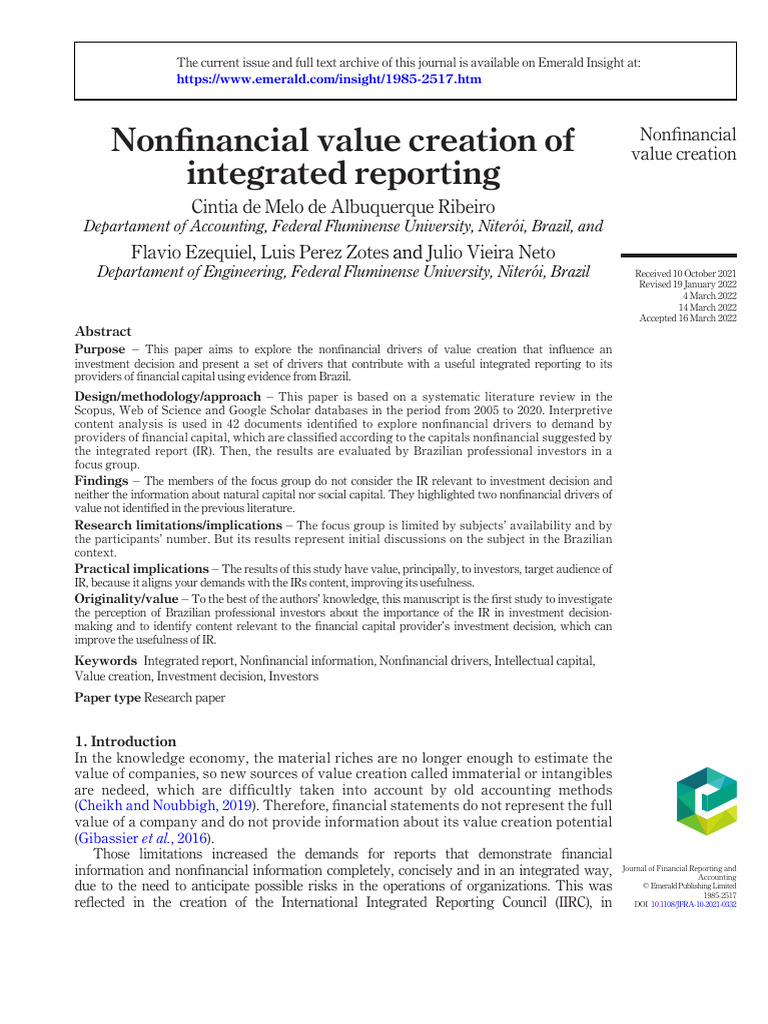 2022 JFRA Nonfinancial Value Creation of Integrated Reporting | PDF ...