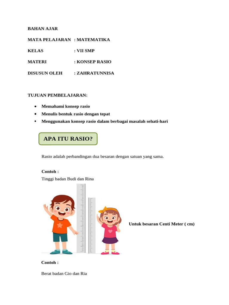 Konsep Rasio untuk Kelas VII Matematika | PDF