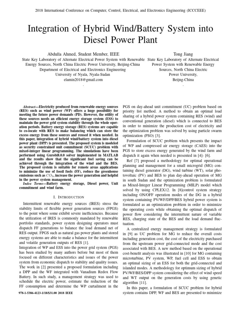 Integration of Hybrid Wind/Battery System Into Diesel Power Plant | PDF ...