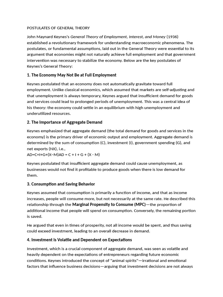Key Postulates of Keynesian Economics | PDF | Consumption (Economics ...
