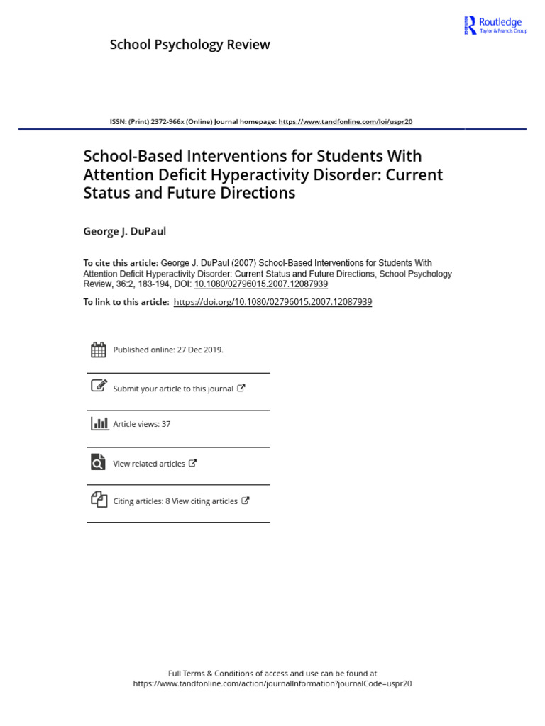 Schools Based Intervention For ADHD | PDF | Attention Deficit ...