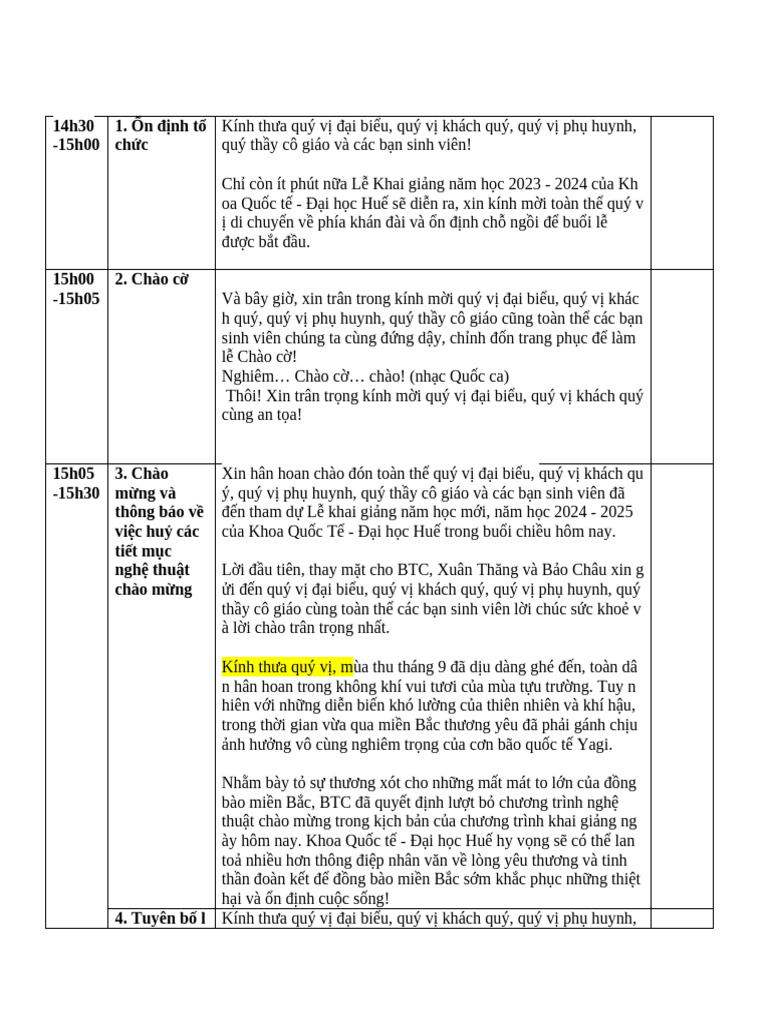 Script MC Khai Giảng HUIS 2024 - 2025 | PDF