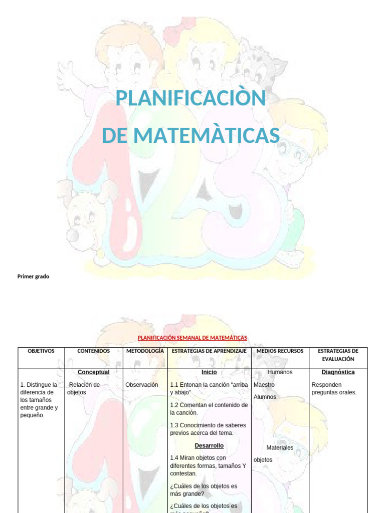 Planes - Primero Matemáticas | PDF | Aprendizaje