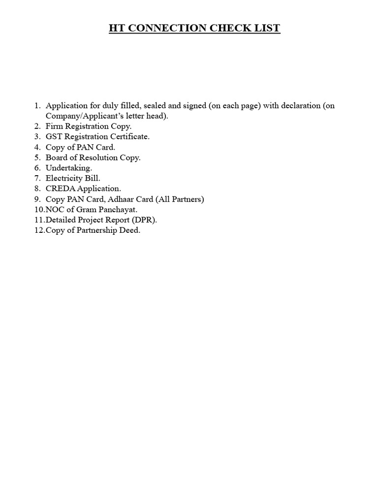 HT Connection Application Checklist | PDF