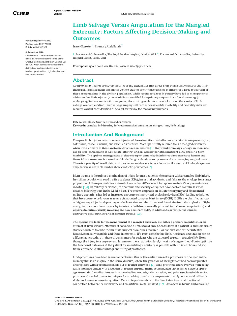 Limb Salvage vs. Amputation: Decision Factors | PDF | Prosthesis ...