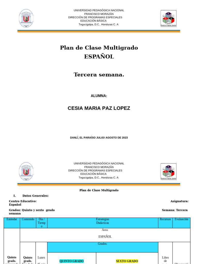 3 - Plan de Clase Multigrado CESIA TERCER SEMANA CORREGIDO. | PDF ...