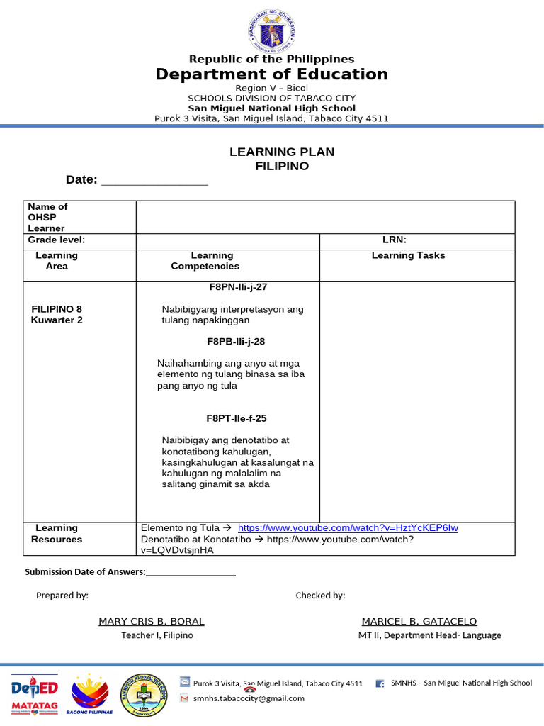 G8 Learning Plan | PDF | Southeast Asia | Philippines