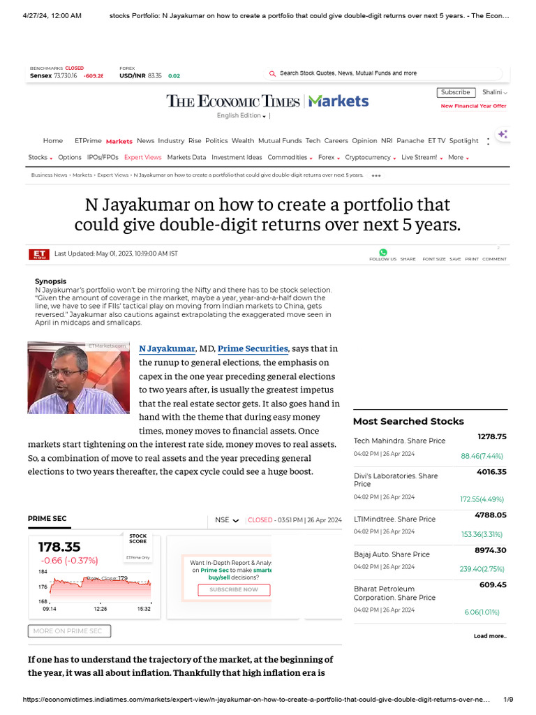 N Jayakumar's Portfolio Strategy Insights | PDF | Dividend | Financial ...