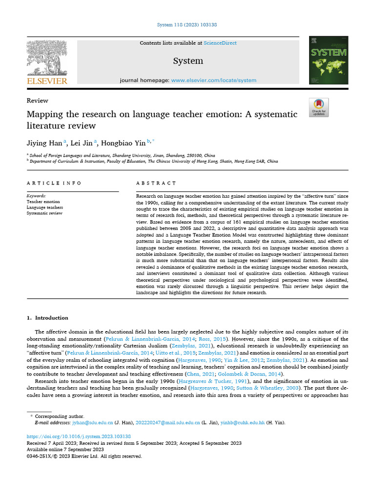 Systematic Review of Language Teacher Emotions | PDF | Quantitative ...