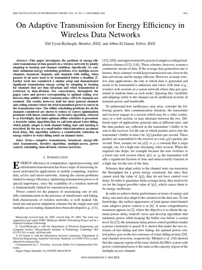 Energy-Efficient Adaptive Transmission in Wireless Networks | PDF ...