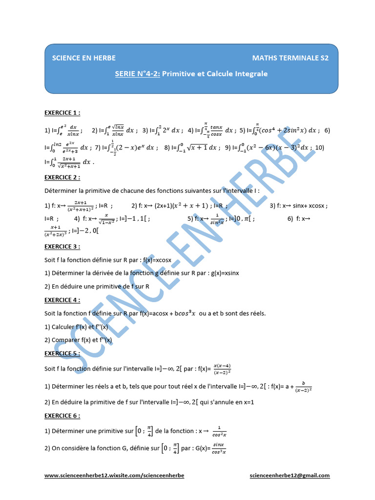 Tutorat en Calcul Intégral | PDF | Intégral | Limite (mathématiques)
