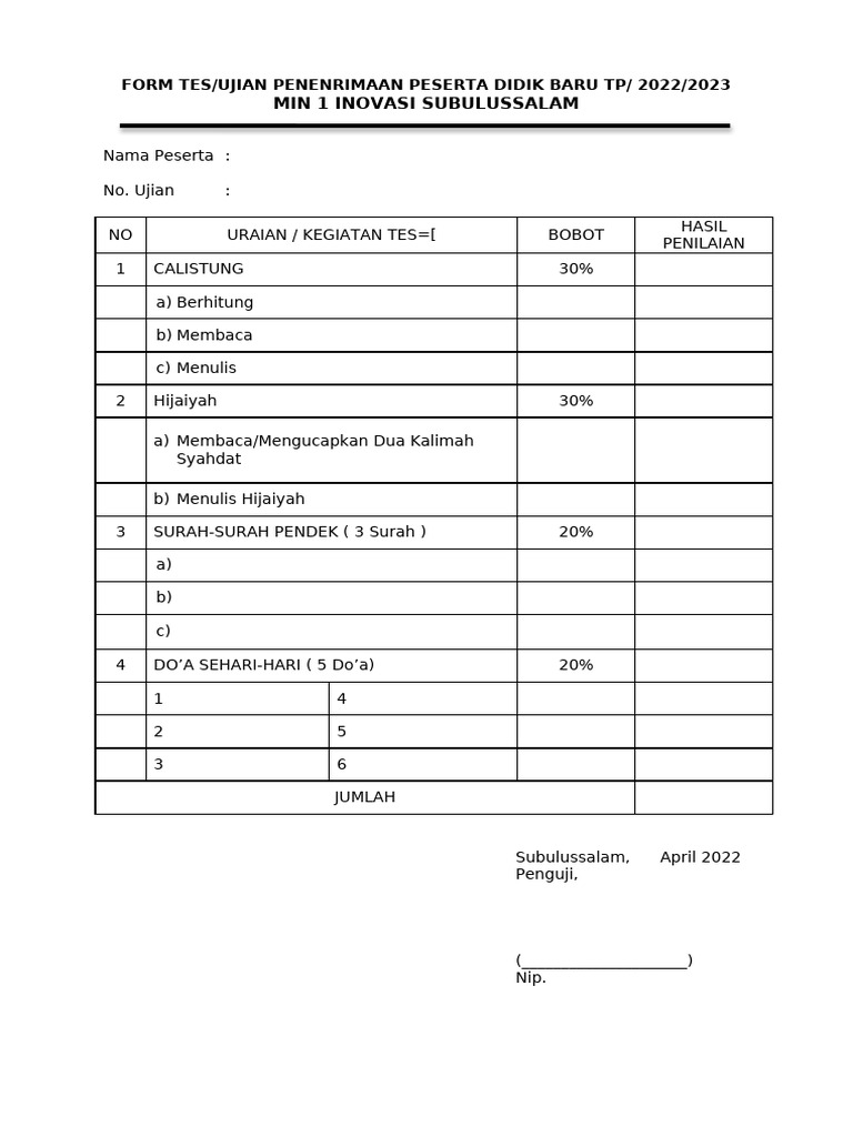 Tes Penerimaan Peserta Didik Baru | PDF