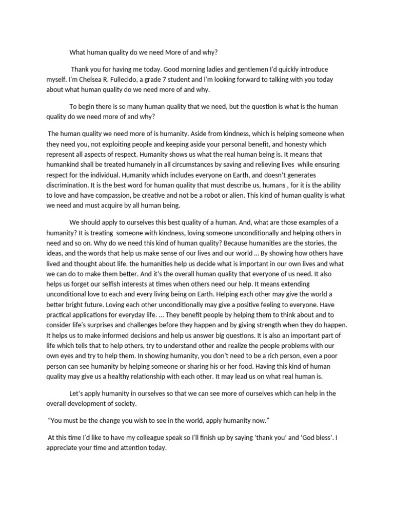 The Importance of Humanity in Society | PDF