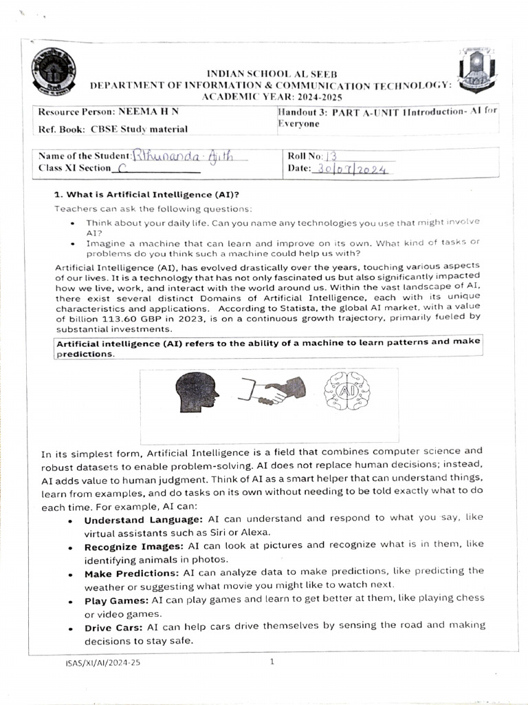AI Overview for Class XI Students | PDF | Artificial Intelligence ...