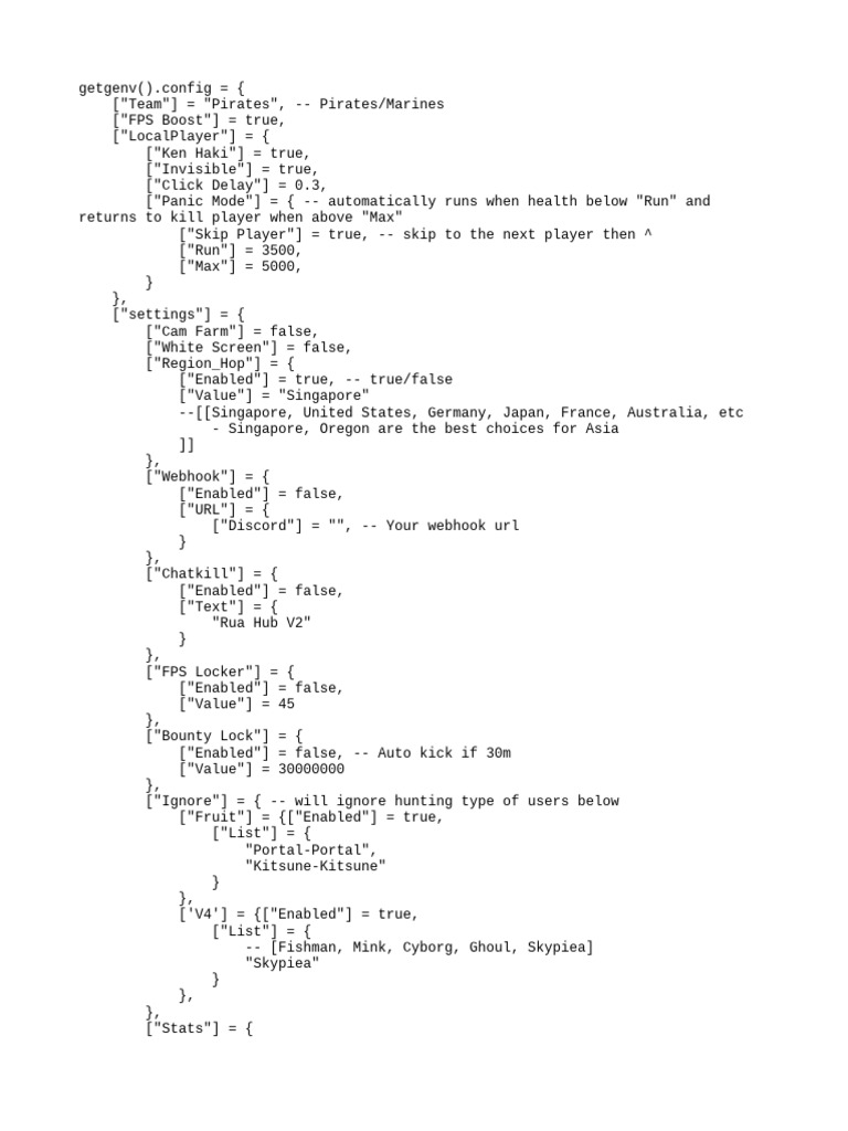 Configurations for Pirate Game Script | PDF