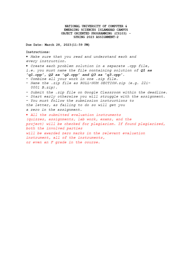 CS103 Spring 2023 Assignment Guide | PDF | Class (Computer Programming ...