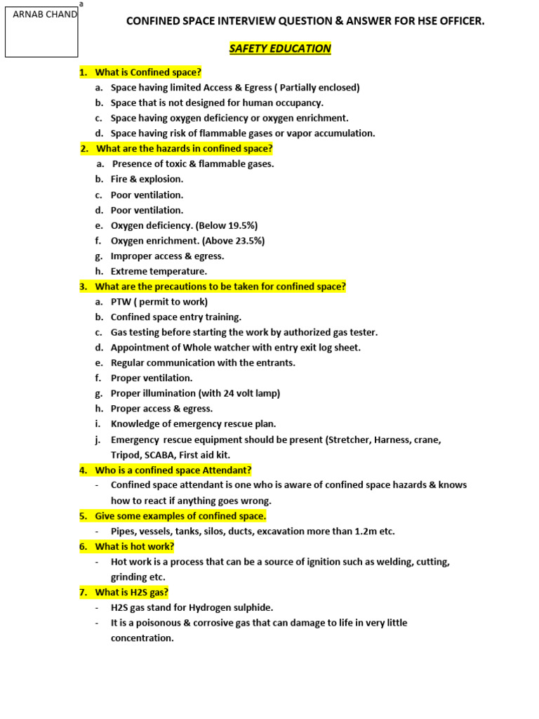 Confined Space Safety Interview Guide | PDF | Scuba Diving | Gases