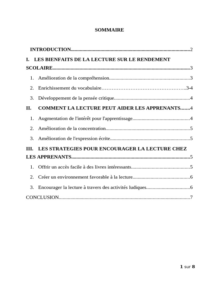 Importance de la Lecture pour Apprenants | PDF | Apprentissage | Lexique