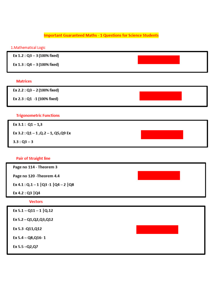 Guaranteed Maths Questions for 12th Science | PDF