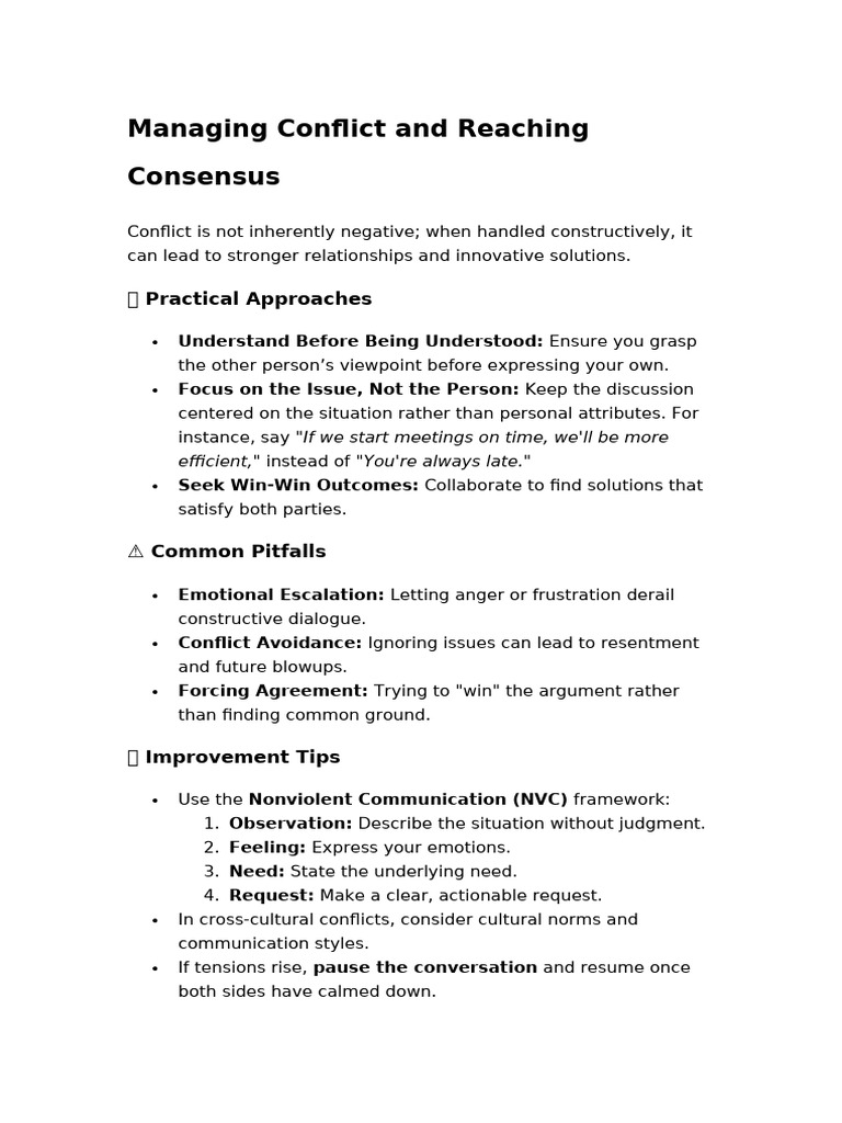 Conflict Management Strategies for Consensus | PDF