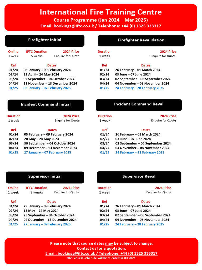 IFTC Course Schedule & Pricing 2024 | PDF | Public Safety | Safety