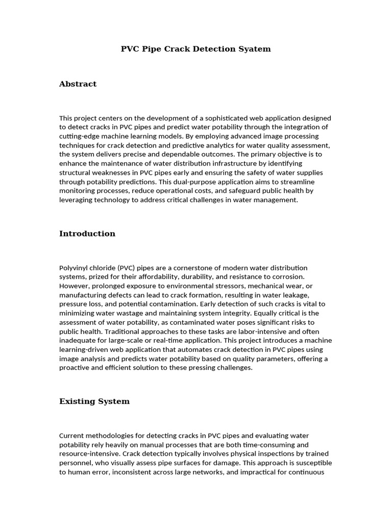 PVC Pipe Crack Detection Syatem | PDF | Polyvinyl Chloride | Drinking Water